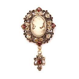 WEIMANJINGDIAN Brand Vintage Style Crystal Rhinestones Teardrop Cameo Brooches in Antique Gold or Silver Plated