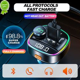 New Bluetooth 5.0 Dual USB QC3.0 20W Car Charger FM Transmitter Adapter Fast Charger Handsfree Stereo Mp3 Player Colorful Lights