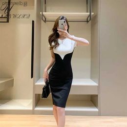 Casual Dresses 2022 Summer Slim Bodycon Dress Office Lady Patchwork Fashion Elegant Party Dress Women Temperament Trend Midi Dress Short Sleeve L230520