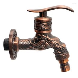 Bathroom Sink Faucets 1pcs/lot Wall-mounted Faucet Antique Dragon Carving Red Copper Color Small Garden Washing Machine Mop WC