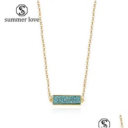 Pendant Necklaces New Fashion Resin Druzy Stone Rec Choker Necklace Colorf Bohemain Gold Chian Women Girl Jewellery Gift Drop Delivery Dh1Cz