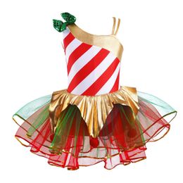 Girl's Dresses Kids Girls Sequin Striped Christmas Elf Party Costume Xmas Ballet Tutu Dress Figure Skating Dance Leotard Performance Dancewear 230520