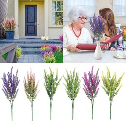 Decorative Flowers 12Pc Bundle Artificial Lavender Faux Plastic Purple For Home Yard