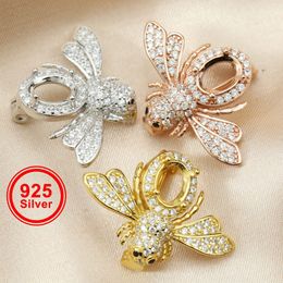 Polish 1Pcs 6x8MM Oval Prong Bezel Rose Gold Plated Solid 925 Sterling Silver Pave Settings Bee Brooch Blank DIY Supplies 1582054