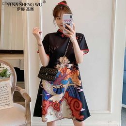 Casual Dresses Plus Size M-4XL New Fashion Modern Trend Cheongsam Dress For Women Summer Black Short Sleeve Qipao Traditional Chinese Clothing L230520