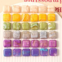 Crystal Diy Jewellery making 50pcs/lot 16mm Colour print geometry square shape resin flatback cabochon beads fit earring/hair accessory