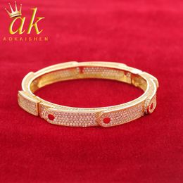 Bracelets Aokaishen Iced Irregular Multilateral Figure Bangle for Men Real Gold Colour Bracelet Hip Hop Jewellery 2022 Trend