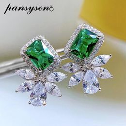 Stud PANSYSEN 100% 925 Sterling Silver 1CT 5*7MM Emerald Simulated Moissanite Diamond Gemstone Stud Earrings Women jewelry Party Gift