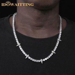 Necklaces Iced Out Spike Charm CZ Choker Necklace 5mm Tennis Chain Bling 5A Cubic Zircon Gold Silver Color Hip Hop Men Boy Cool Jewelry