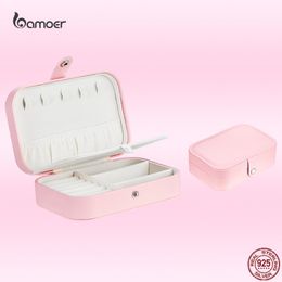 Boxes BAMOER PU Leather Multifunction Jewellery Box Pink Storage Box Earrings Ring Bracelet Necklace Display Case Storage Box Cage Only