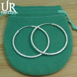 Hoop Earrings & Huggie 925 Sterling Silver Scrub Matte Round Circle 35/50/60MM Big For Women European Fashion Jewellery GiftHoop Mill22