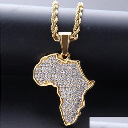 Pendant Necklaces Hip Hop African Maps Fl Dant 14Kk Gold Plated Set Auger Crystal Stainless Steel Necklace Mens Women Jewelry Gifts Dhops