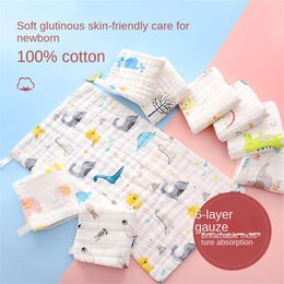 Cotton Baby Washcloth Skin-friendly Bib Handkerchief Baby Towels Newborn High-density Soft Printing Six-layer Gauze Small Towel