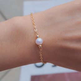 Link Bracelets Natural Freshwater Pearl Bracelet For Women Adjustable 14k Gold Plated Boho Charms Vintage Simple Chain Jewelry Girl Gift