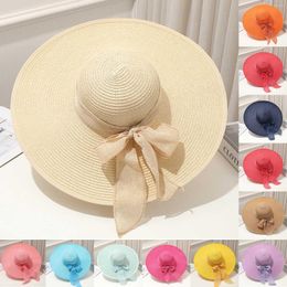 Wide Brim Hats Large Floppy Girls Straw Hat Sun With Bowknot Elegant UV Protection Fashion Beach Caps For Women Chapeau Femme