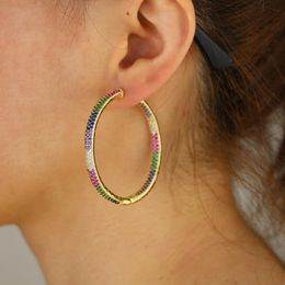 Huggie Large hoop earring 50mm size rainbow cz pave hoop earrings for women wedding gorgeous european colorful cz luxury jewelry gift