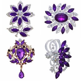 DIEZI New Bride Bouquet Summer Purple Brooch Jewellery Korean Flower Crystal Rhinestone Brooch Pins Brooches For Wedding Women