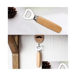 Openers 500Pcs/Lot Wood Handle Beer Bottle Opener Stainless Steel Real Strong Kitchen Tool Wooden Drop Delivery Home Garden Dining Ba Dhytx