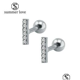 Dangle Chandelier Mini Strip 5A Flash Zircon Stud Earrings For Women Girl Titanium Steel Gold Sier Studs Elegant Jewellery Drop Deliv Dhxqw