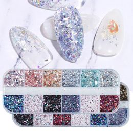 Nail Glitter Holographic Flakes Sequin 12pcs In 1 Rose Gold Silver DIY Butterfly Dipping Powder For Acrylic Nails Tools