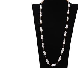 Necklaces 90cm 35'' 20mm white double bead baroque pearl necklace natural freshwater pearl Woman Jewellery Gift