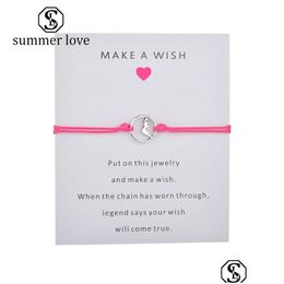Chain Handmade Braided Make A Wish Card Wax Rope Bracelet For Women Men Sier Volcano Charm Fashion Jewellery Valentines Day Gift Drop Dhgjk