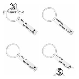 Key Rings Creative Remove Before Flight Keychain Airlines Airport Kiss Me Stainless Steel Couple Gift Ring Drop Delivery Jewelry Dhnr8