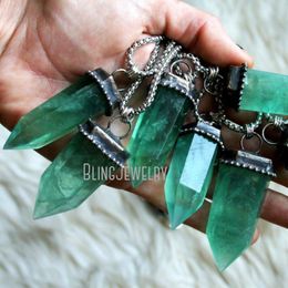 Necklaces NM40515 Fluorite Crystal Tower Necklace Sea Green Crystal Point Talisman Box Chain Necklace Gemstone Pendulum Obelisk Necklace