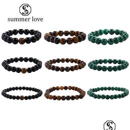 Beaded 6Mm 8Mm 10Mm Malachite Tiger Eye Agate Stone Beads Bracelet For Women Men Fashion Designer Elastic Nature Jewelry Gift Drop D Dhl6D