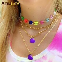 Necklaces 2021 new arrivel Neon iced out fashion enamel rainbow colorful coffee beaded charm link chain for women choker necklace jewelry