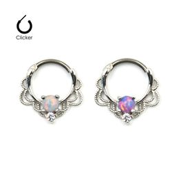Huggie 10PC Titanium Shaft Hinged Nose Piercing Ring Studs Opal Zircon Septum Clicker Earring Charming Daith Body Jewellery Wholesale