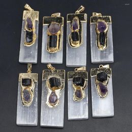 Pendant Necklaces Natural Stone Selenite Plaster Black Tourmaline Amethyst Pendants Charms Mineral Jewellery Reiki Healing Energy Charm DIY