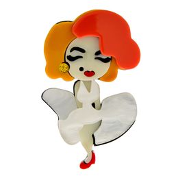 CINDY XIANG Acrylic Sexy Lady In Dress Brooch Red Hair And High Heel Pin Acetate Fiber Jewelry