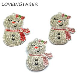 Necklaces ( Choose Color First ) 46mm*36mm 10pcs/lot Snowman With Scarf Full Rhinestone Pendants For Christmas Necklace