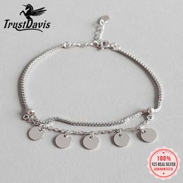 Bangle Trusta Genuine 925 Sterling Silver Fashion Double Layer Tassel Wafer Chain Bracelet For Women Girls Lady Drop Shipping DS2364