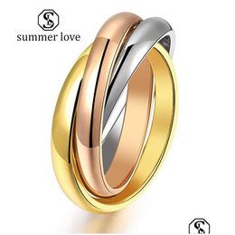 Band Rings High Quality 316L Stainless Steel Interlocked Rolling For Women Men Rose Gold Sier Engagement Fashion Drop Delive Dh3Cx