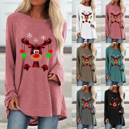 Women's T Shirts Female Casual Tops Winter Autumn Women Christmas Printed Round Neck Loose Long Sleeve T-shirt Merry