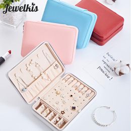 Boxes New Zipper Portable Jewellery Storage Box for Women Girls Ear Studs Earring Ring Packaging High Qulaity PU Leather Elegant Style