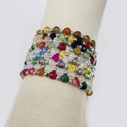 Bangle 20 Pcs/Lot 316L Stainless Steel Women Jewellery Steel Beads And Coloured Crystal Stone Beaded Bracelets On Hand Yiwu Stock