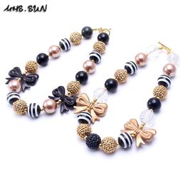 Necklaces MHS.SUN Cute baby girls chunky bowknot diy necklace fashion rhinestone round beaded necklace for kids party gift 2pcs/lot TBN096