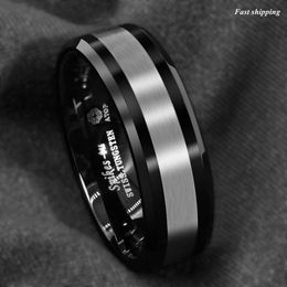 Rings 8mm Tungsten Carbide Ring Classic Black Silver Brushed Wedding Band ATOP Jewelry