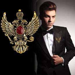 High-end Retro Wing Metal Pins and Brooches Vintage Double-headed Eagle Badge Brooch Punk Crown Suit Lapel Pin Men Accessories