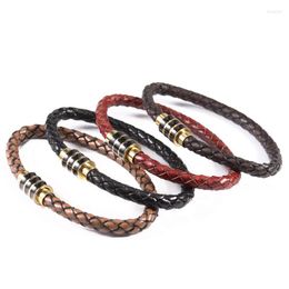 Bangle Black Vintage Genuine Braided Leather Bracelet Men Women Stainless Steel Magnetic Clasp Male Bracelets Bangles Punk Jewellery