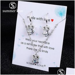 Wedding Jewellery Sets Owl Dancer Love Slippers Geometric Pendant Chain Necklece Earring Set For Women Girl Gold Sier Zircon Dangle Dr Dhwff