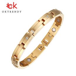 Bracelets OKtrendy Women Crystal Charm Bracelet Gold Color Power Magnetic Bracelets Benefits Healthy Bio Energy 3000 Gauss Pure Titanium