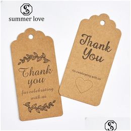Tags Price Card 100 Pcs /Lot Thank You Kraft Paper Cards Pretty Design Printing Fower Necklace Earring Hairpin Brooch Handmade Jewe Dhzrv