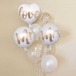 Decoration 18inch Round White Gold Glitter Print Mr Mrs LOVE foil Balloons bride to marriage Wedding Valentine's Day Air Globos Supplies