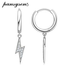 Huggie PANSYSEN 0.1ct Lightning Shape Real Moissanite Dangle Hoop Earrings for Women Wedding Engagement Solid Silver 925 Fine Jewelry