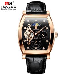 Wristwatches Original Design Fashion Tourbillon Skeleton Men Automatic Mechanical Watches Leather Multifunction Dial Moon Phase Sports Watch