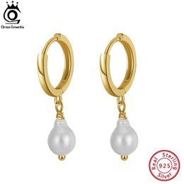 Huggie ORSA JEWELS 925 Sterling Silver Natural Freshwater Baroque Pearl Hoop Earrings 14K Gold Plated for Women Handmand Jewelry GPE15